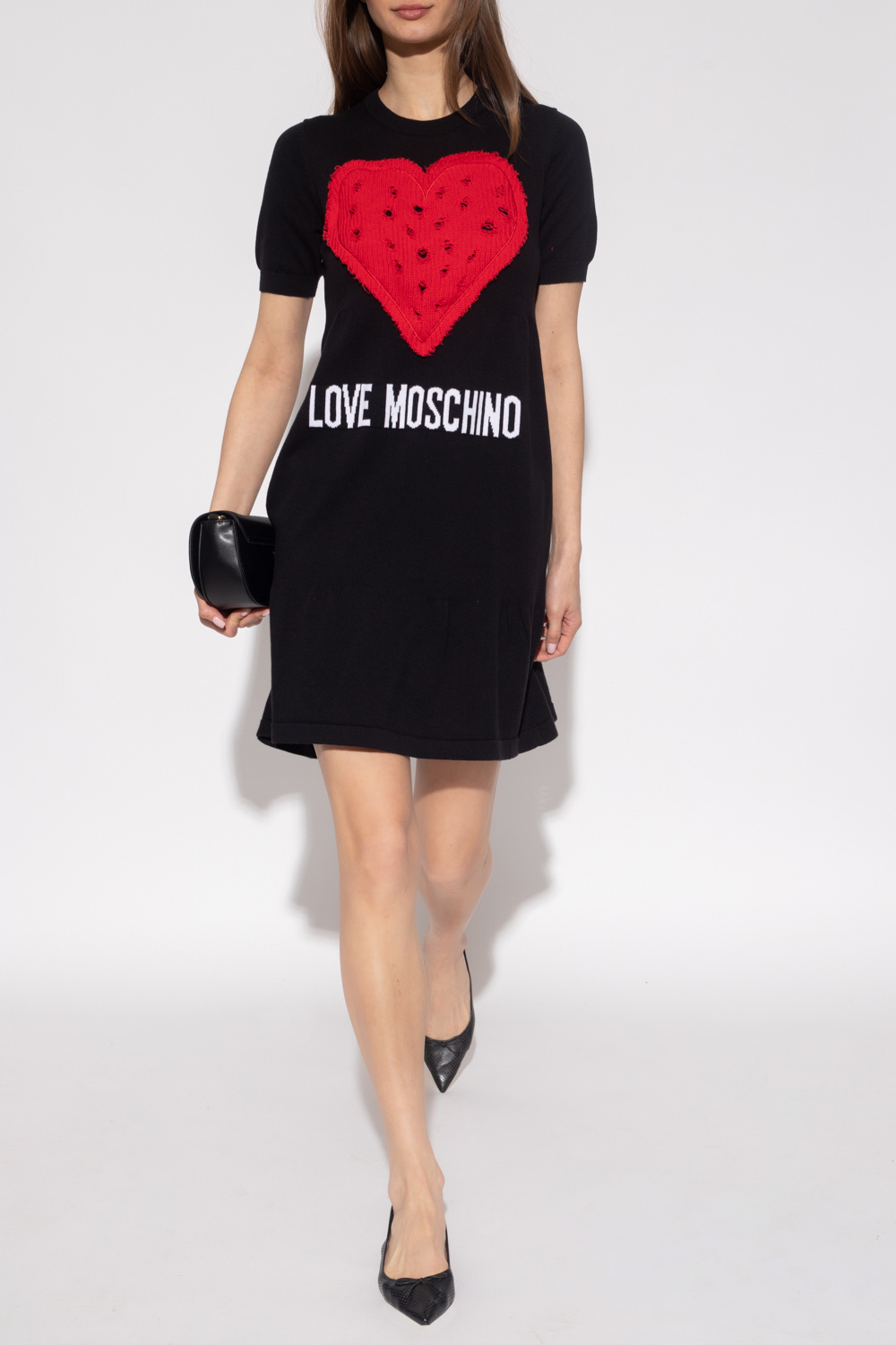 Black Dress with logo Love Moschino ruffled swan see IetpShops GB